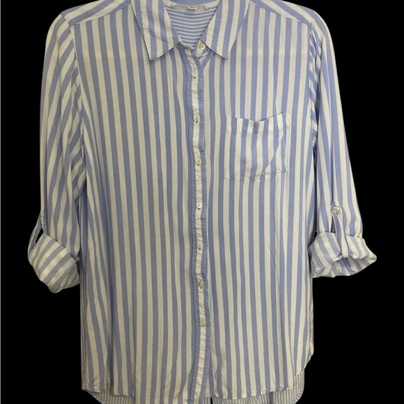 Elegant Blue Jane + Delancey Striped Button Down Shirt - Picture 5 of 5